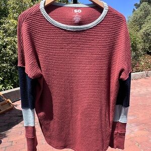SO Burgundy and Gray Waffle Knit Sweater